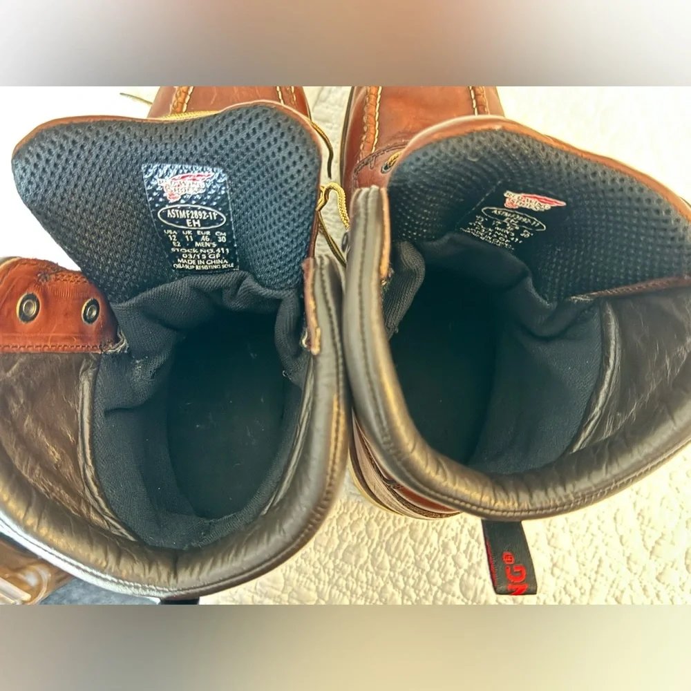 Red Wing Leather Boots #411 8-inch Waterproof Soft Toe Size 12 E2 Slip Resistant - Picture 12 of 14